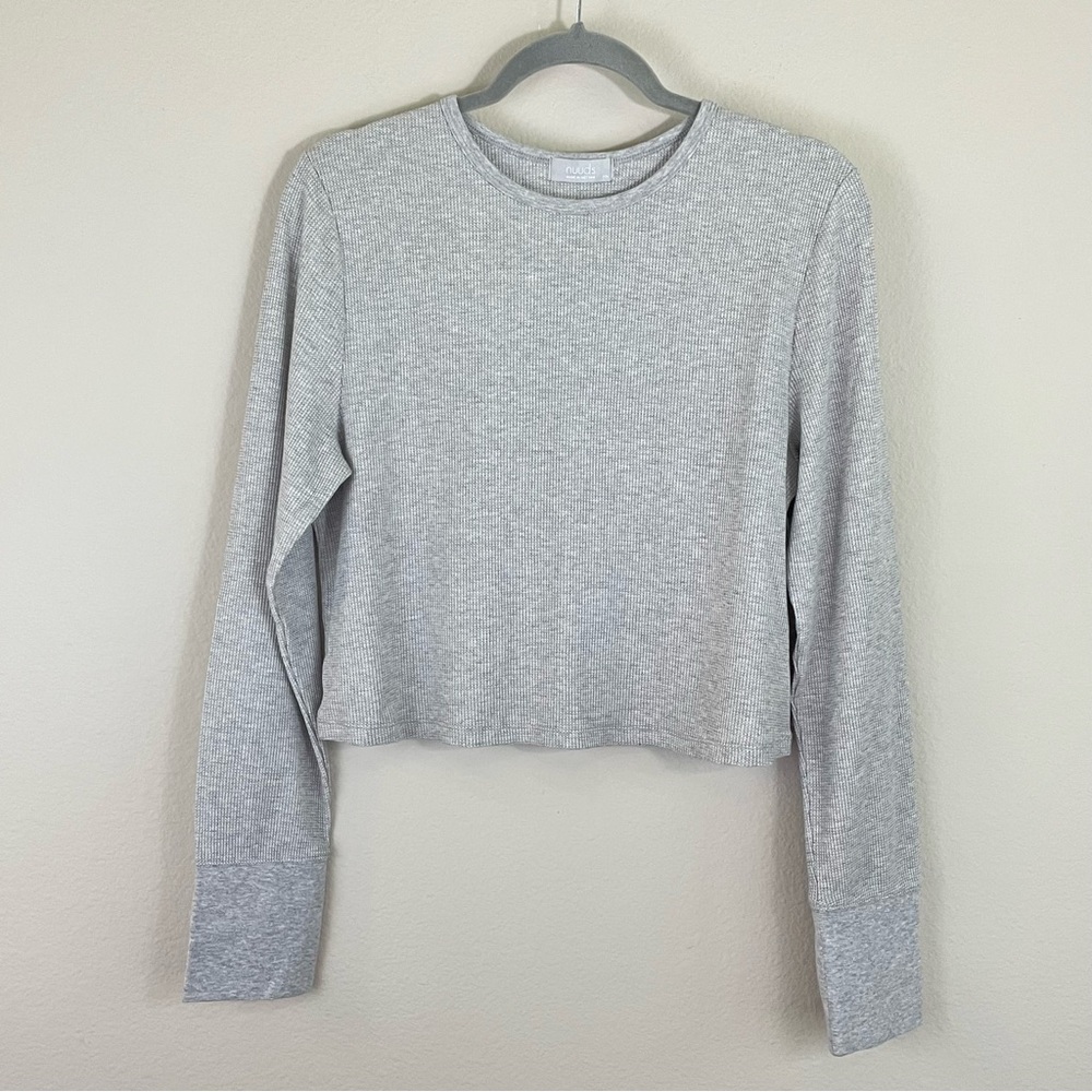 Nuuds Gray Micro Waffle Long Sleeve Crop Top Size XXL - Picture 2 of 6